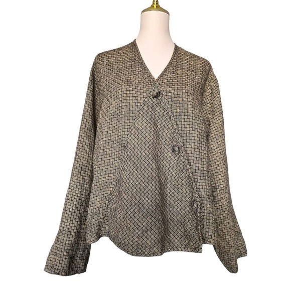 Flax by Jeanne Engelhart Jackets & Blazers - Flax by Jeanne Engelhart‎ Linen Jacket Top L Oversized Button Front Lagenlook